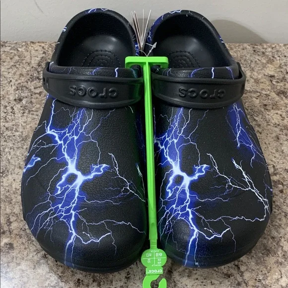 Electric / Lightening Blue and Black Crocs